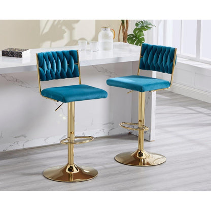 Barhocker Set 4er – Drehbar, Höhenverstellbar, Samt Teal