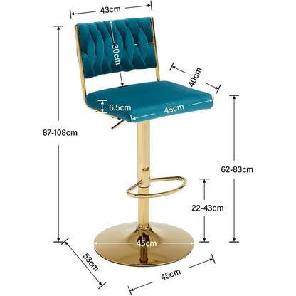 Barhocker Set 4er – Drehbar, Höhenverstellbar, Samt Teal