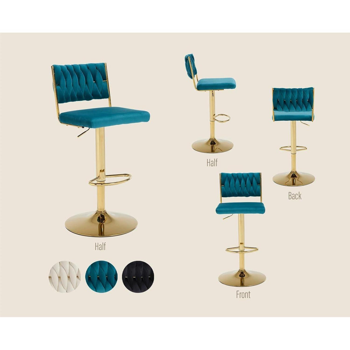 Barhocker 2er Set, Drehbar, Höhenverstellbar, Teal