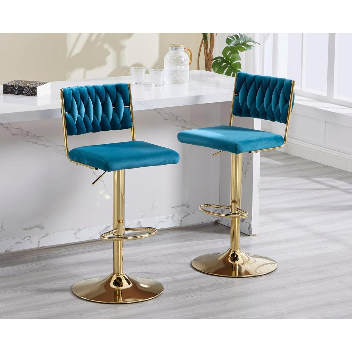 Barhocker 2er Set, Drehbar, Höhenverstellbar, Teal