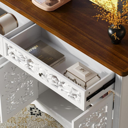 Rokoko Sideboard Kommode mit 2 Schubladen & 3 Türen, Weiß