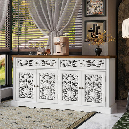 Rokoko Sideboard Kommode mit 2 Schubladen & 3 Türen, Weiß
