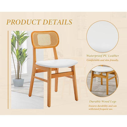 Esszimmerstühle Set 4er – Weißes & Rattan Design in Lederoptik