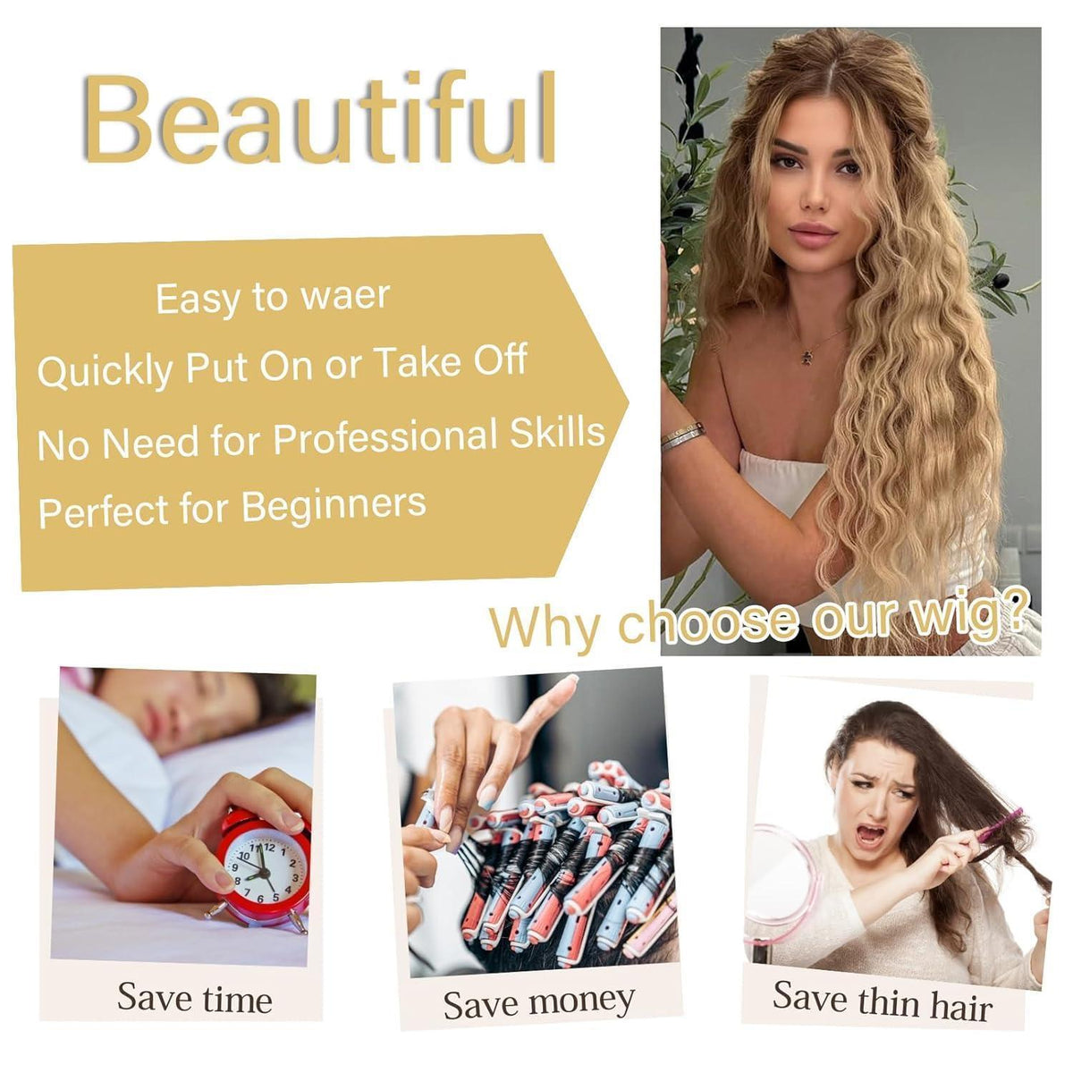Lange Blonde Ombre Wellenperücke 26 Zoll – Synthetisch & Hitzebeständig