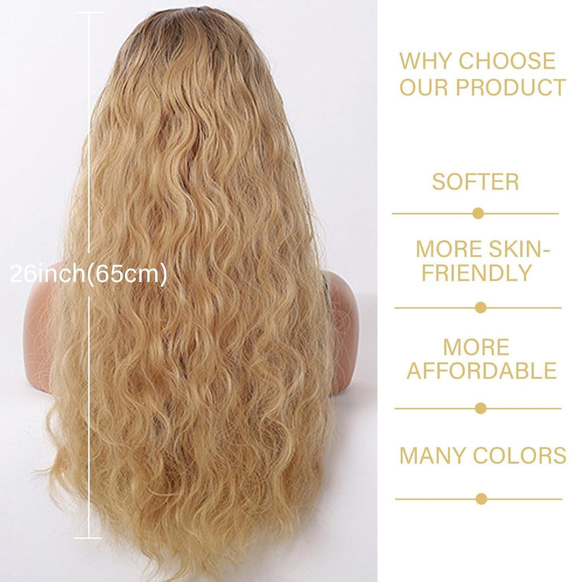 Lange Blonde Ombre Wellenperücke 26 Zoll – Synthetisch & Hitzebeständig
