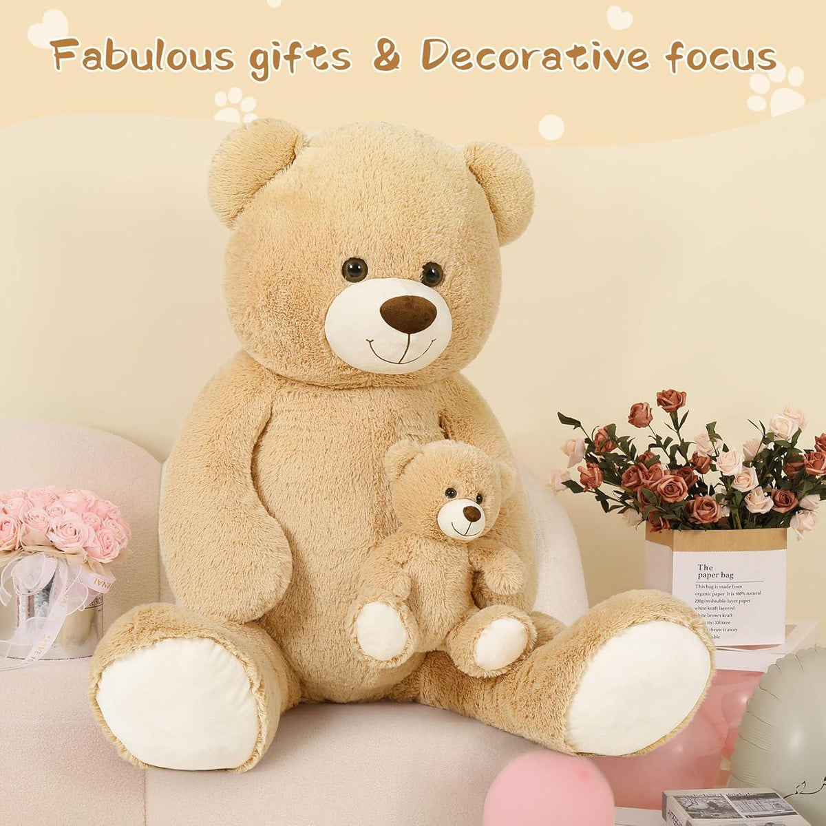 Riesiger Kuscheltier Teddybär 130cm mit Babybär – Perfektes Geschenk