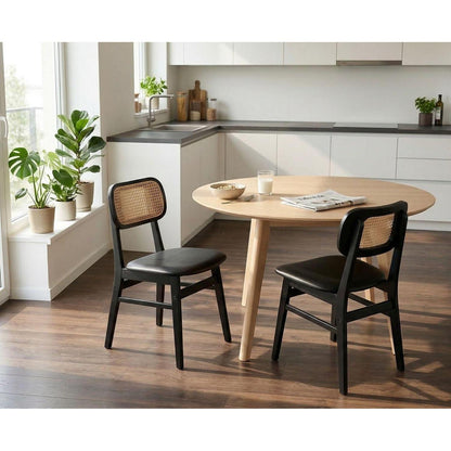 Esszimmerstühle Set 4er – & Rattan Schwarz in Lederoptik