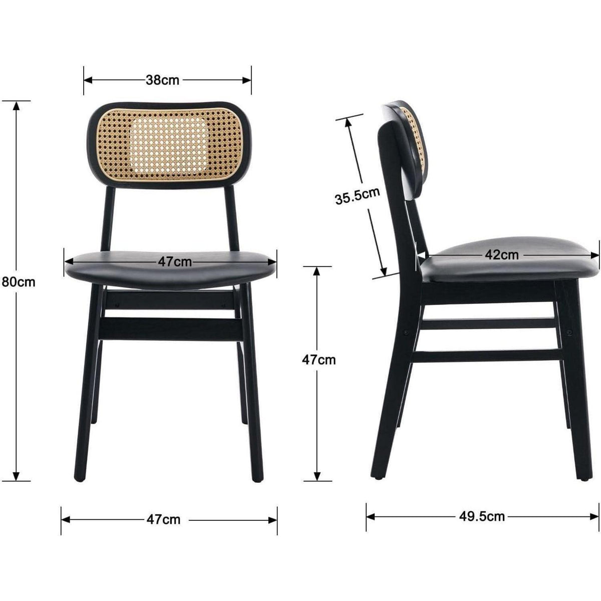 Esszimmerstühle Set 4er – & Rattan Schwarz in Lederoptik