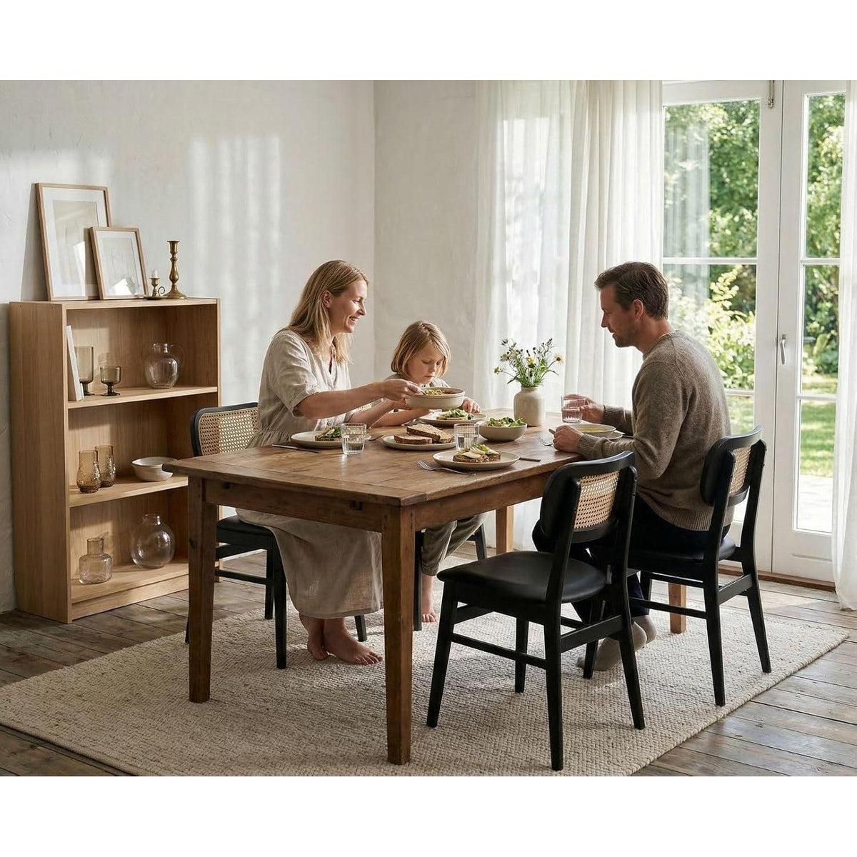 Esszimmerstühle Set 4er – & Rattan Schwarz in Lederoptik