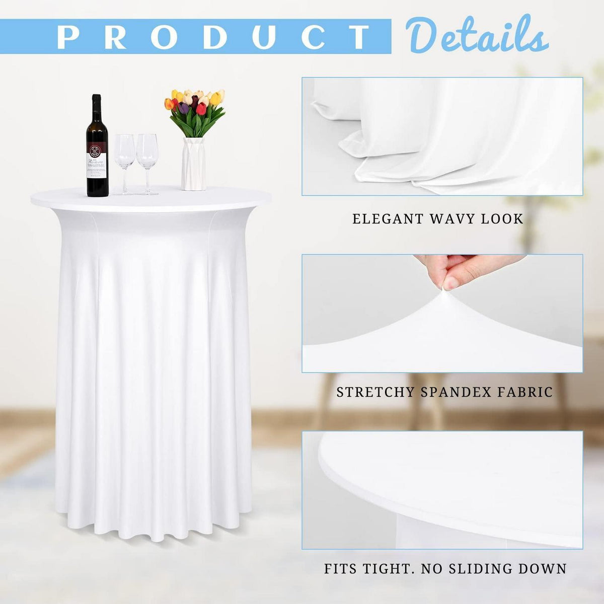 Weißer Spandex Cocktail Tischrock 4er-Set (110x80cm)