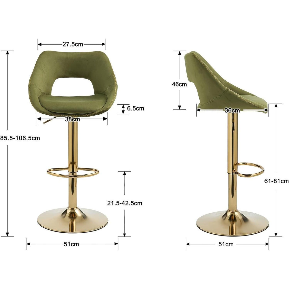 360° Drehbarer Barhocker 2er Set, Samt, Grün