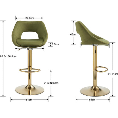 360° Drehbarer Barhocker 2er Set, Samt, Grün