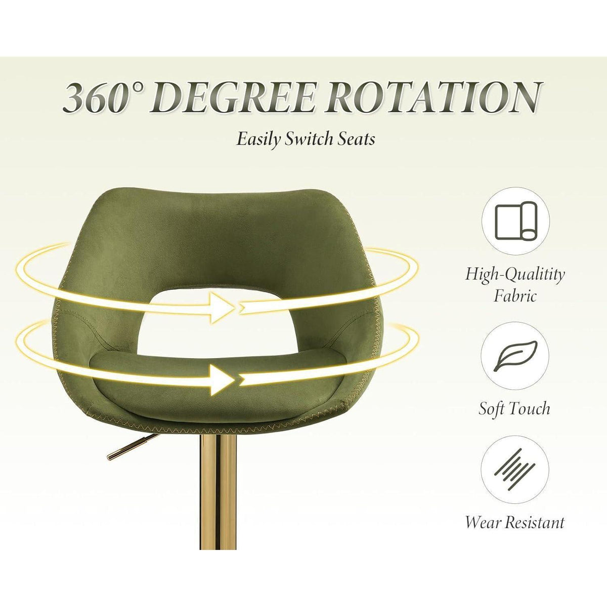360° Drehbarer Barhocker 2er Set, Samt, Grün