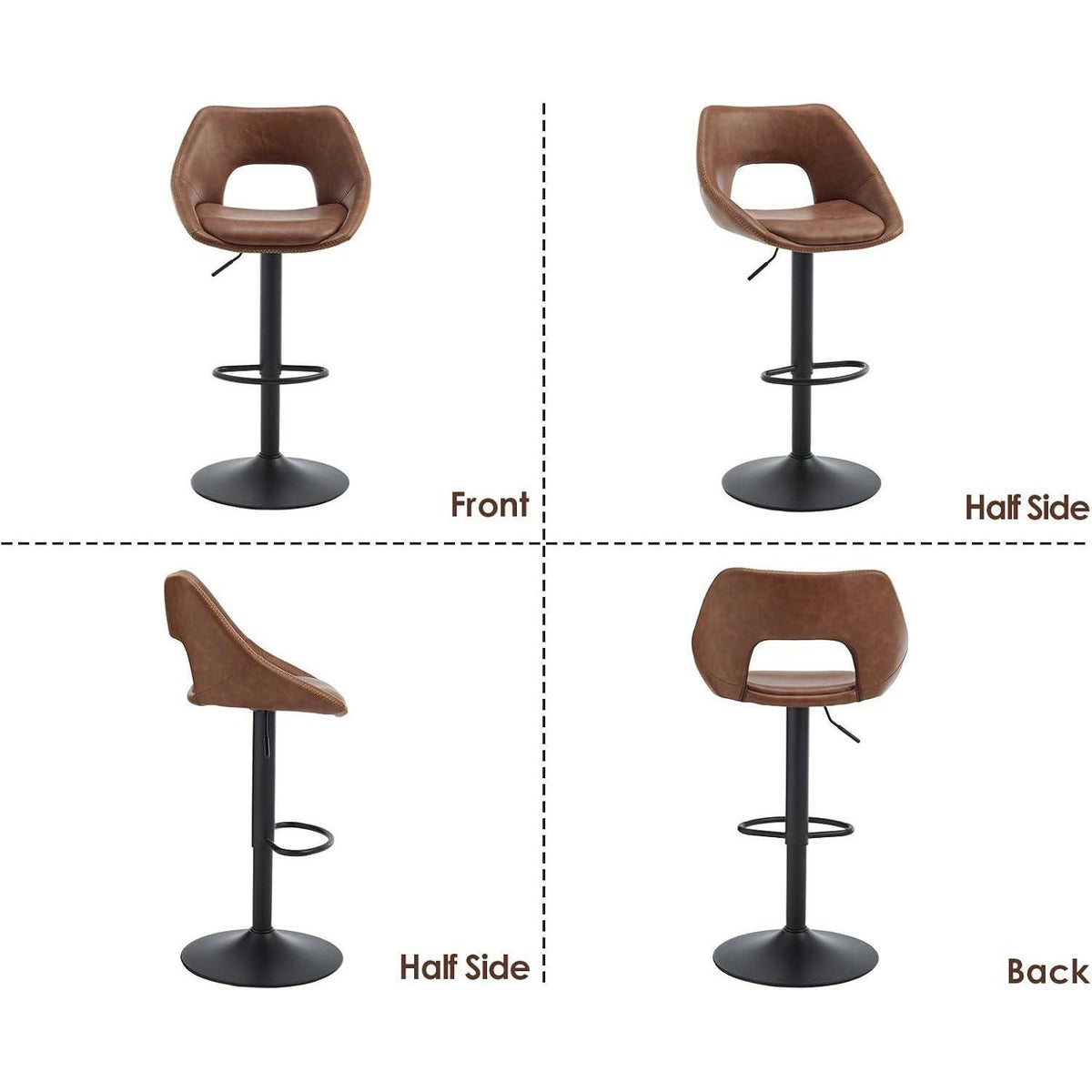 360° Drehbarer Barhocker 4er Set, Höhenverstellbar Braun