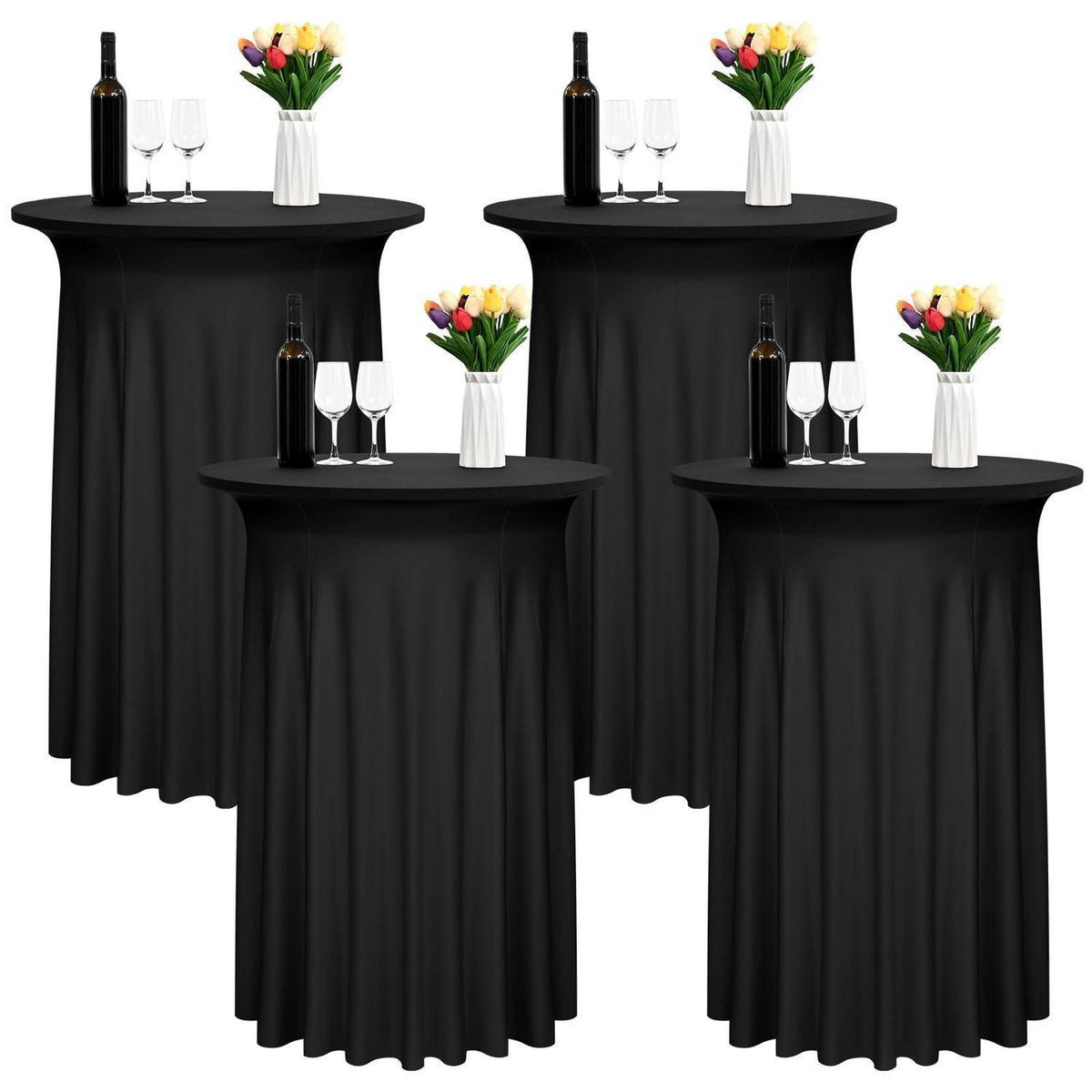4x Cocktail Tischdecke Schwarz Spandex Elastisch 110x80cm