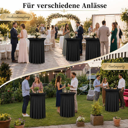 4x Cocktail Tischdecke Schwarz Spandex Elastisch 110x80cm