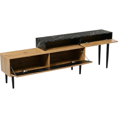 Platzsparendes TV-Board mit Längenverstellung & Marmor-Holz Design