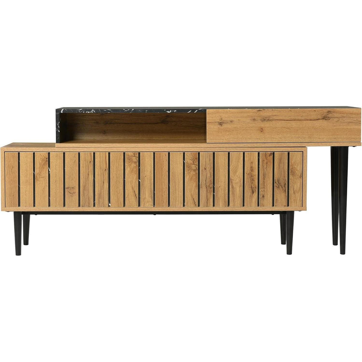 Platzsparendes TV-Board mit Längenverstellung & Marmor-Holz Design