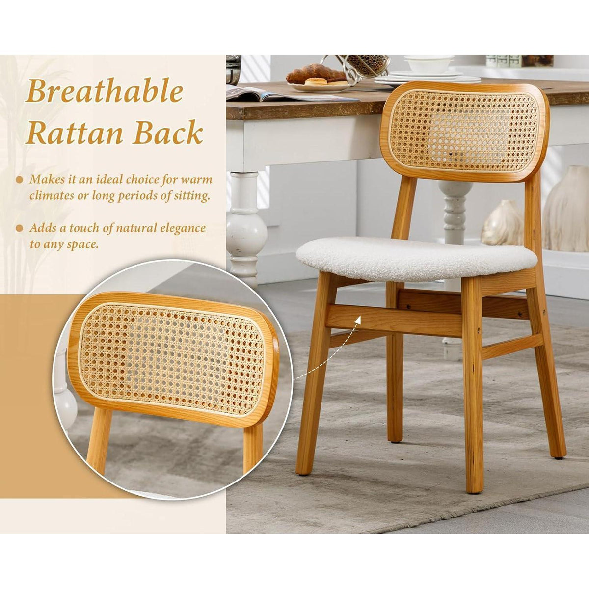 Esszimmerstühle 4er Set Kunstfell Rattan Beige