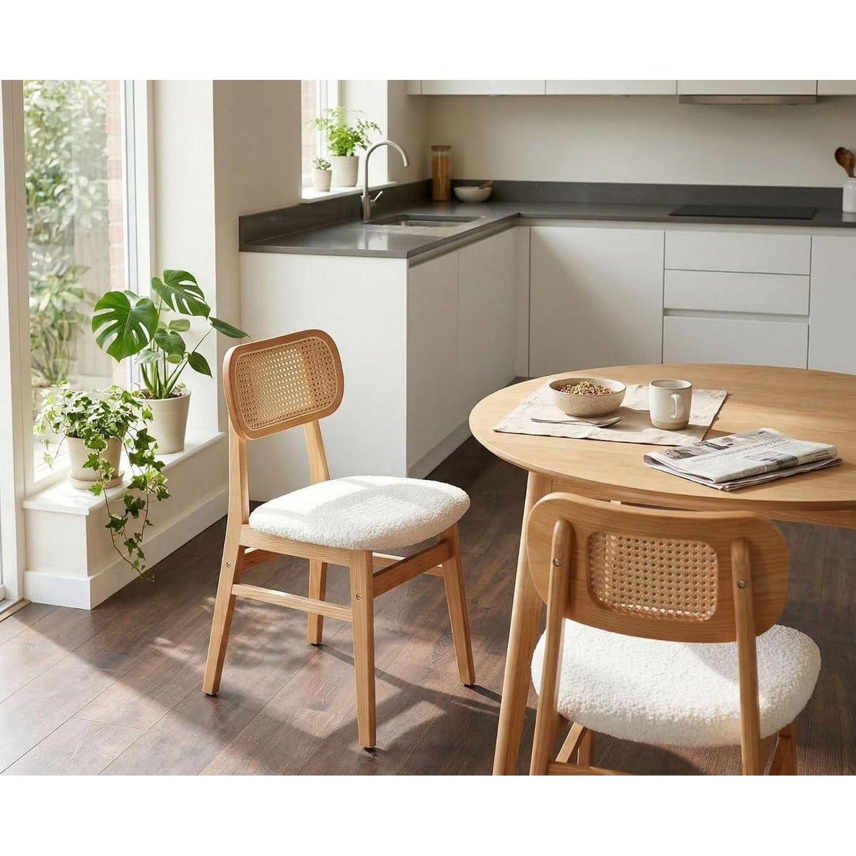 Esszimmerstühle 4er Set Kunstfell Rattan Beige