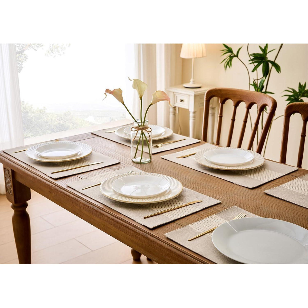 Tischsets Baumwolle Leinen 6er Set Creme Kaffee