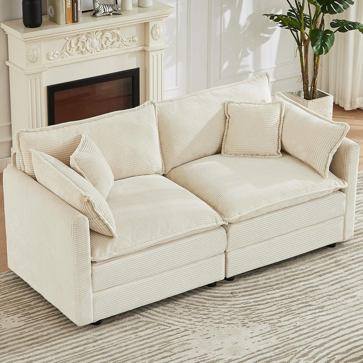 JIEXI Ecksofa mit Schlaffunktion – Beige Cord, Modern & Modular