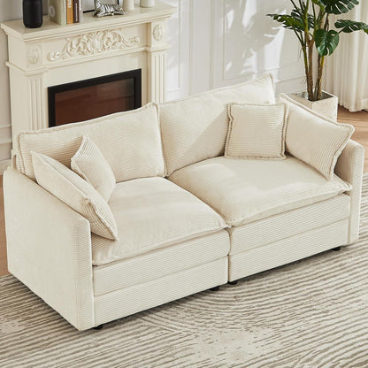 JIEXI Ecksofa mit Schlaffunktion – Beige Cord, Modern & Modular