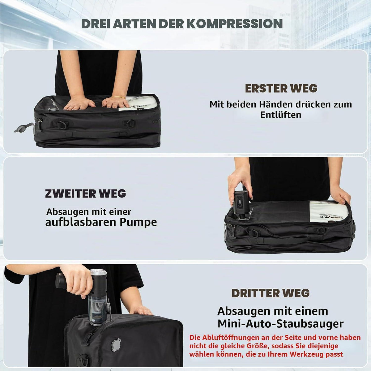Wiederverwendbare Vakuumbeutel Reise Kleider Organizer Schwarz