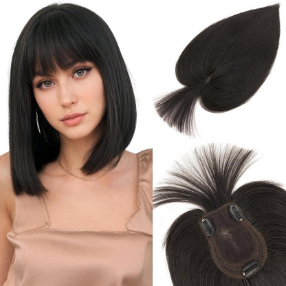 Echthaar Topper mit Pony – Volumen & Weicher Look Schwarz