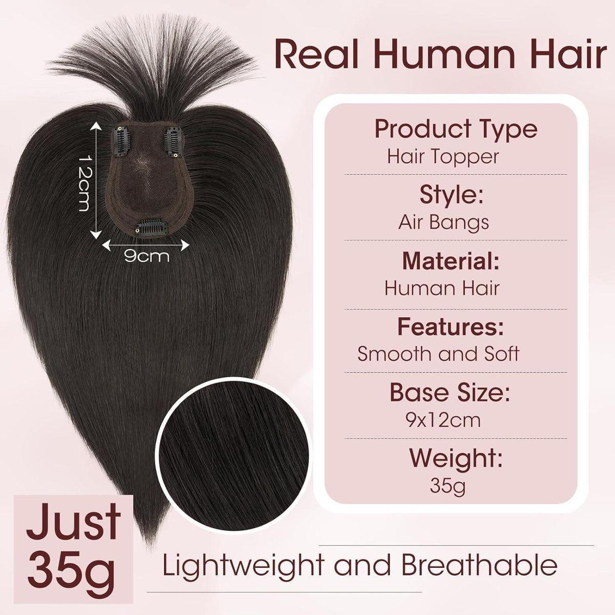 Echthaar Topper mit Pony – Volumen & Weicher Look Schwarz