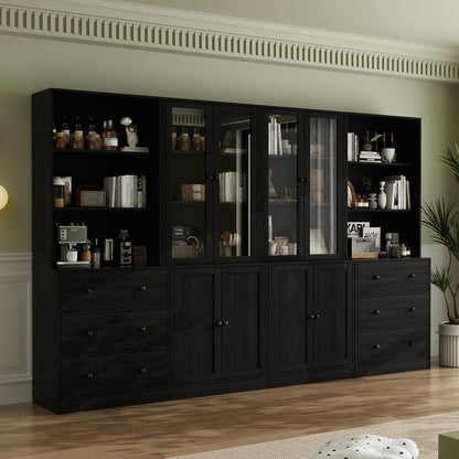 5-stöckiges Bücherregal mit Glastüren – 180cm Vitrine Schwarz