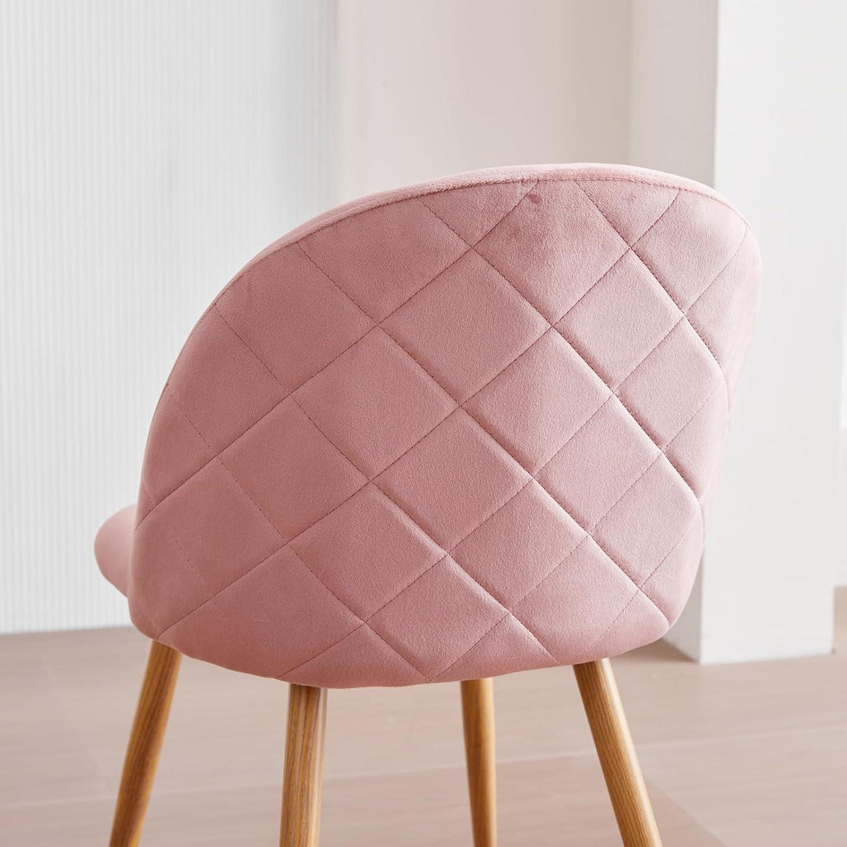 Runder Esstisch Set mit 4 Samtstühlen Rosa & Weiß 80x80cm