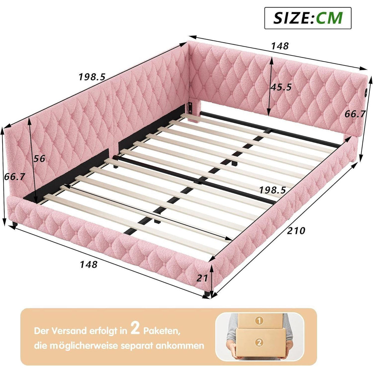 Ausziehbares Schlafsofa 90/180 x 200 cm Rosa mit Lattenrost