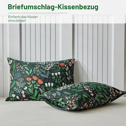 Vintage Blumen Bettwäsche Set Schwarz Grün 200x200 cm