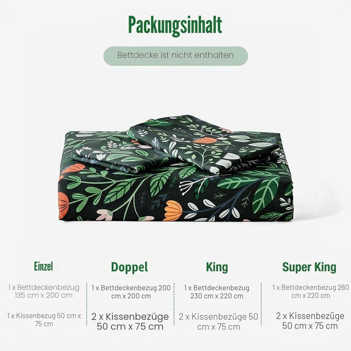 Vintage Blumen Bettwäsche Set Schwarz Grün 200x200 cm