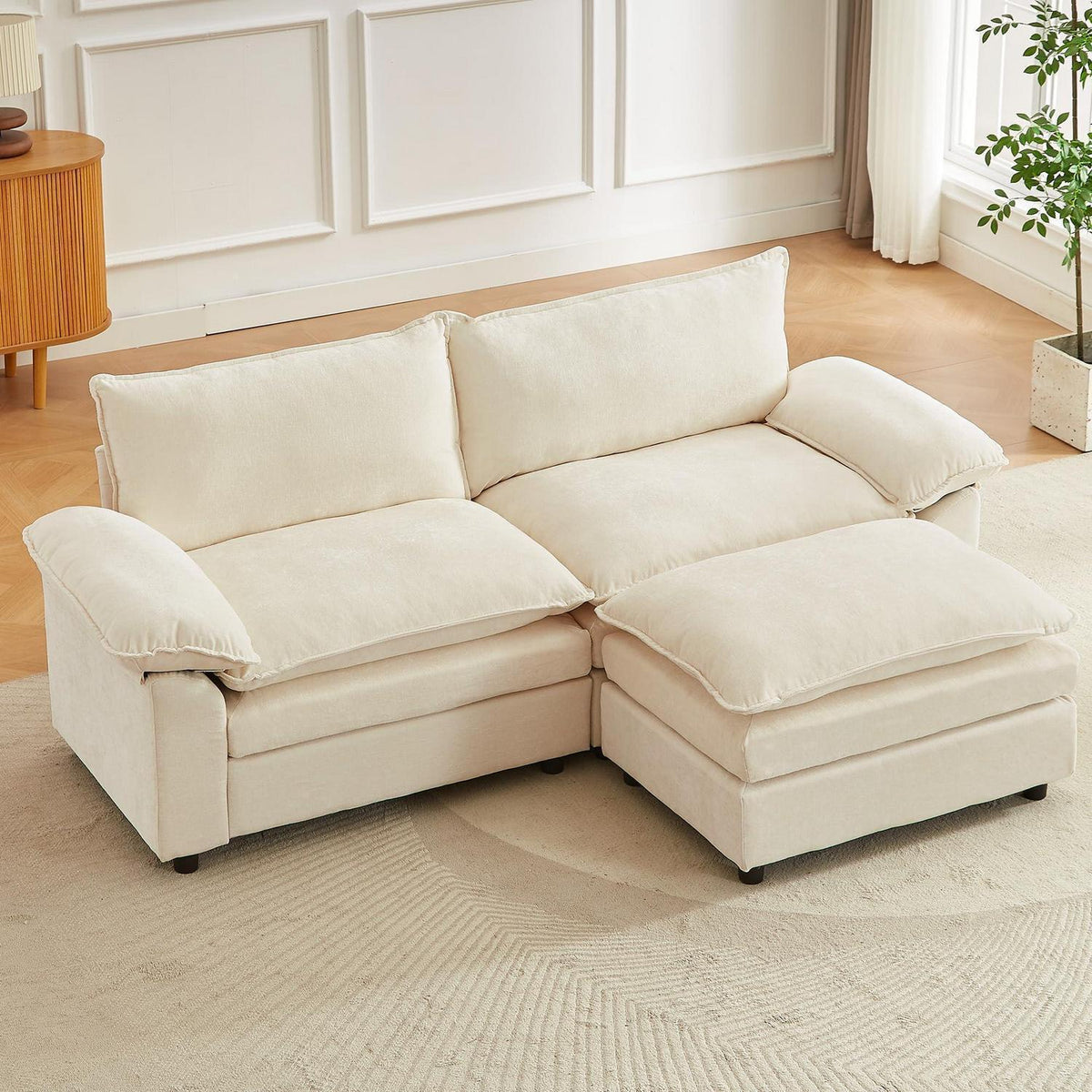 JIEXI Ecksofa mit Schlaffunktion – Beige, 2-Sitzer, L-Form