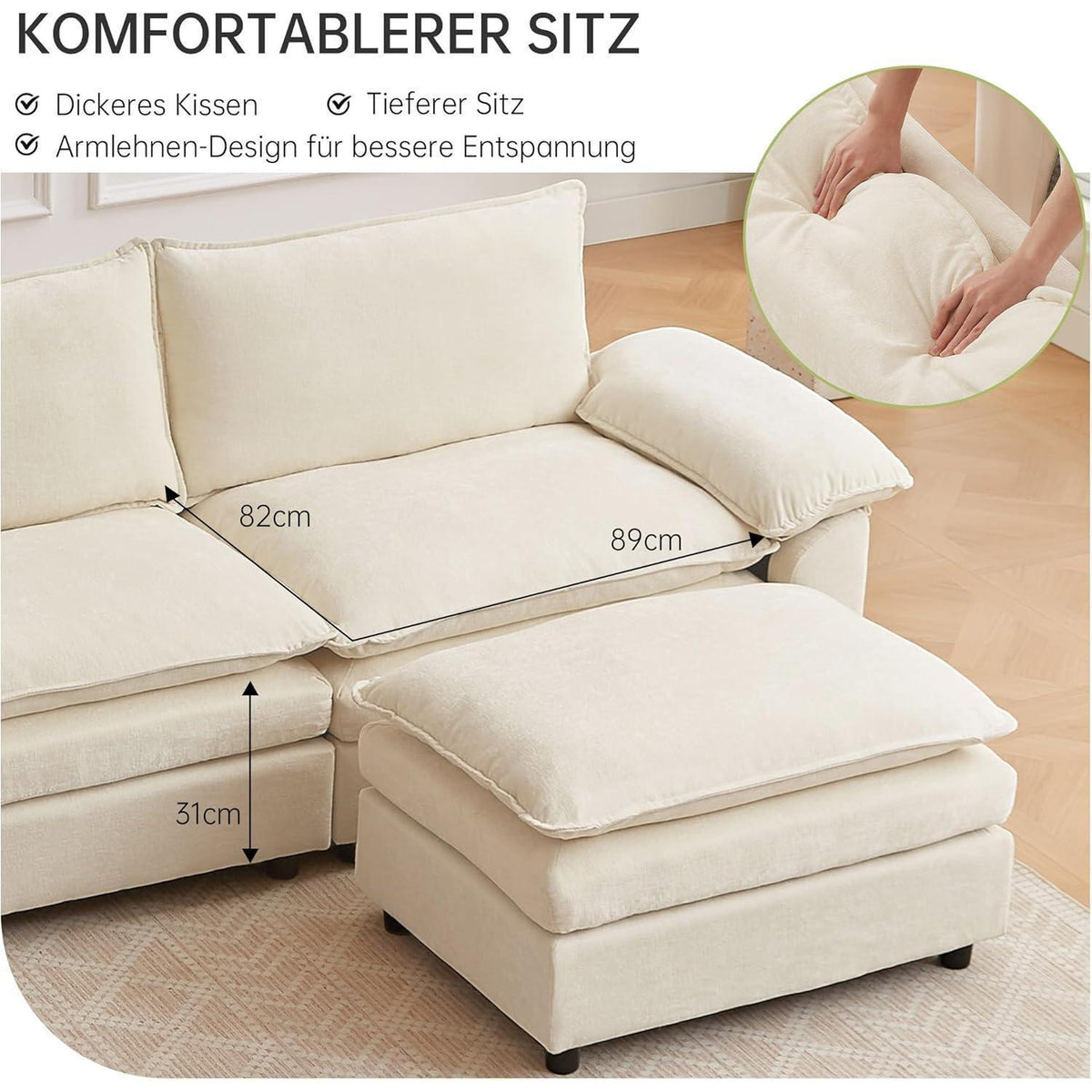 JIEXI Ecksofa mit Schlaffunktion – Beige, 2-Sitzer, L-Form