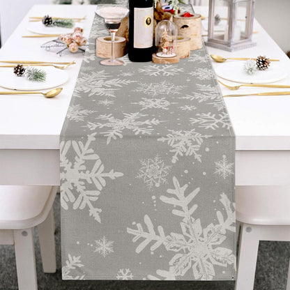 Weihnachtstischläufer grau mit Schneeflocken – 228 cm lang