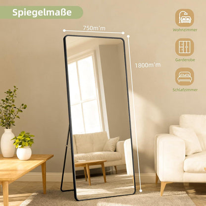 Großer Rechteckiger Stand- & Wandspiegel Schwarz 180x75 cm