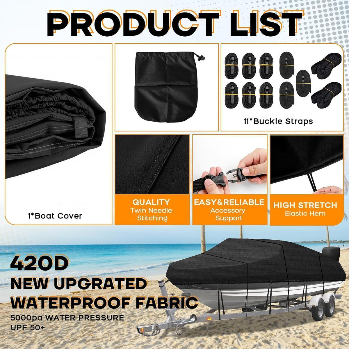 Wasserdichte Bootsplane 17-19ft – Abdeckplane für V-Rumpf Boote