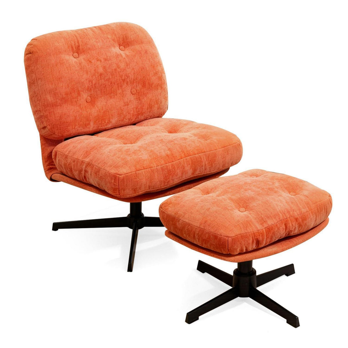 Drehbarer Relaxsessel mit Hocker & Chenille-Bezug, Orange