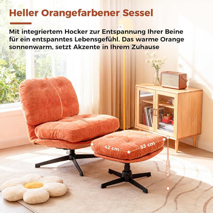 Drehbarer Relaxsessel mit Hocker & Chenille-Bezug, Orange