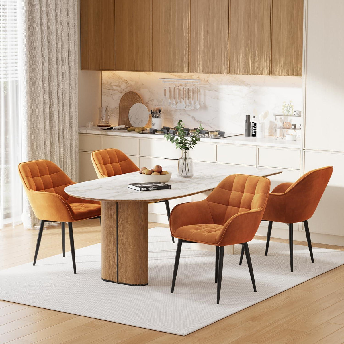 Samt Esszimmerstühle 4er Set mit Armlehnen, Orange