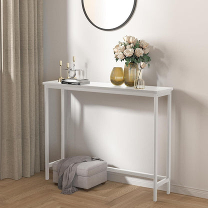 Bambus Konsolentisch Schmal 100cm – Weißer Flurtisch für Wohnzimmer