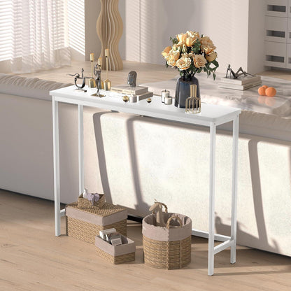 Bambus Konsolentisch Schmal 100cm – Weißer Flurtisch für Wohnzimmer