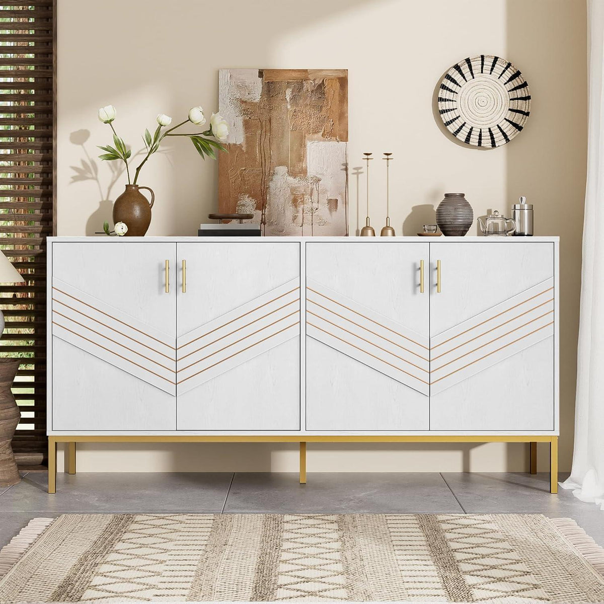 Modernes Sideboard mit 4 Türen & Höhenverstellbaren Regalen (Weiß)