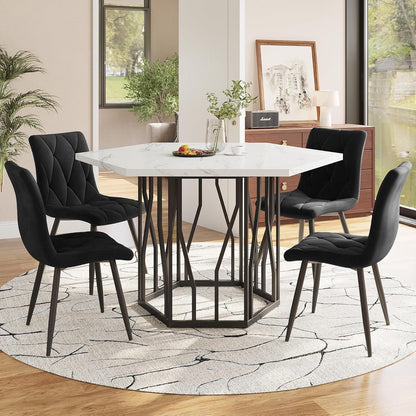 Moderner Esstisch Set (5-teilig) – Marmor & Samt Stühle