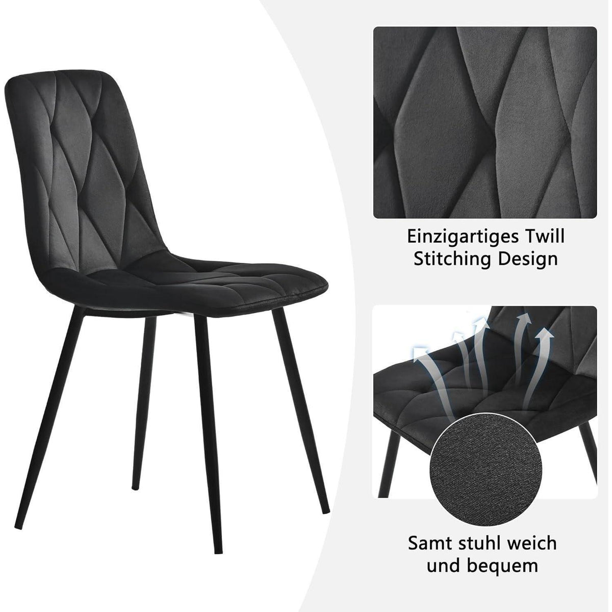 Moderner Esstisch Set (5-teilig) – Marmor & Samt Stühle