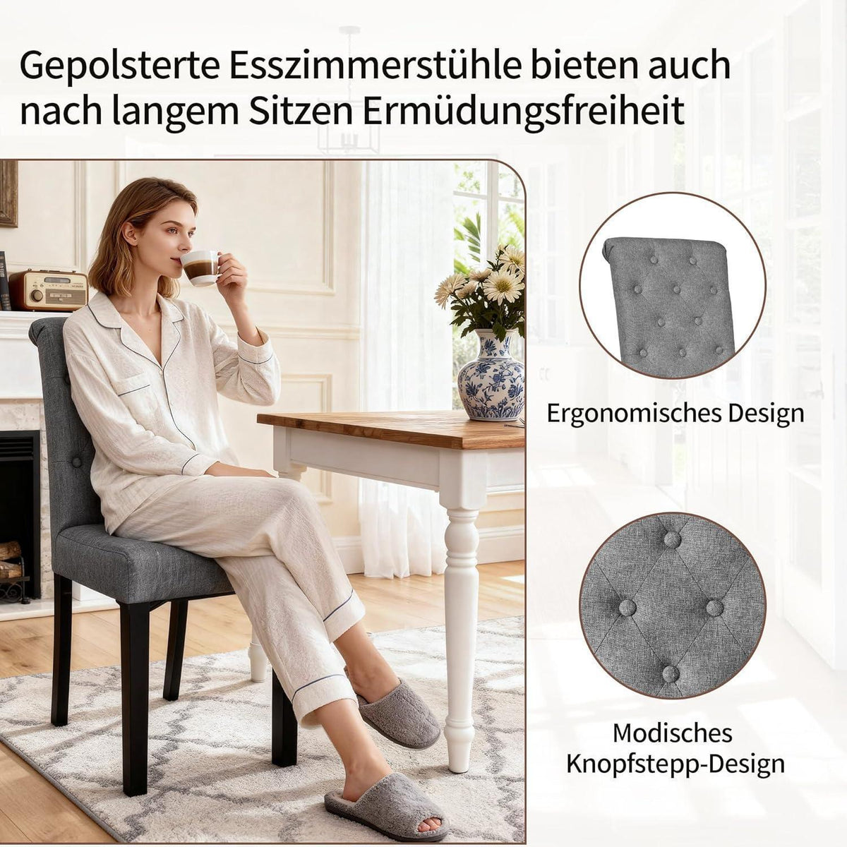 Esszimmerstühle Set Dunkelgrau, 4er Pack mit hoher Lehne