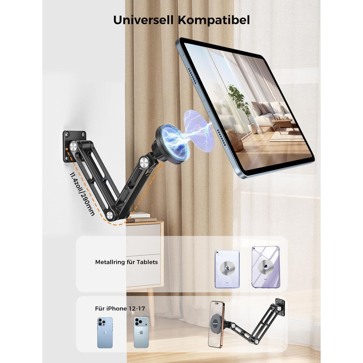 Magnetische Tablet Wandhalterung 360° drehbar & ausziehbar